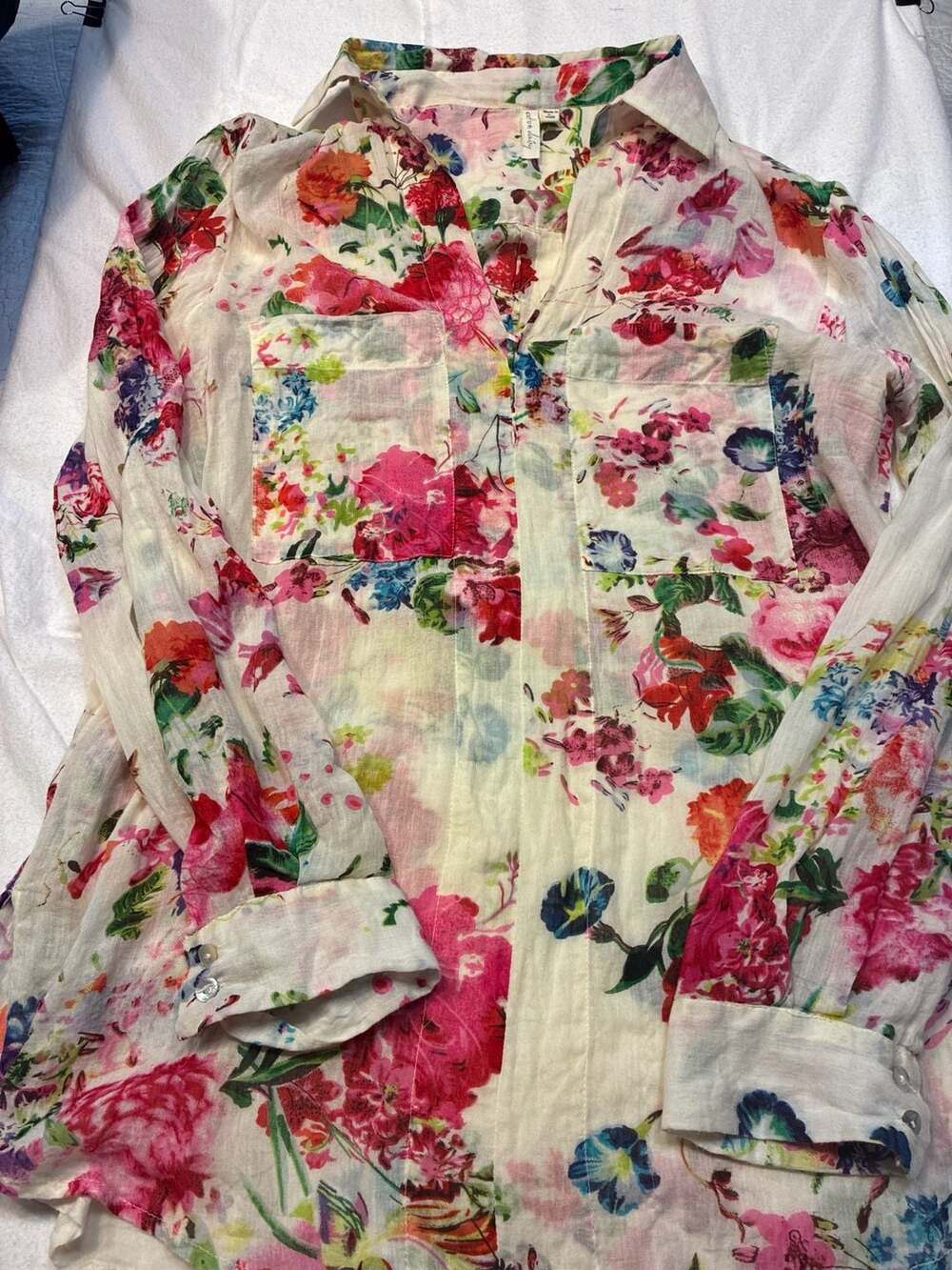 Cotton Daisy Floral Print Button Down Shirt Size L
